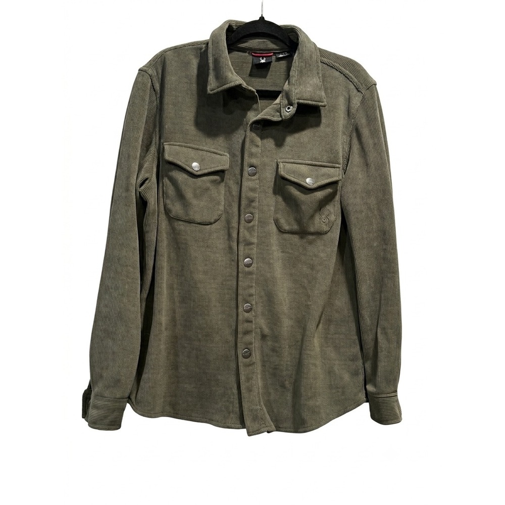 Spyder Mens Corduroy Snap Front Shirt Jacket Olive Green Fleece Lined Large